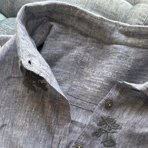 Karyn Seo Linen 100% denim colored embroidered Shirt size L large